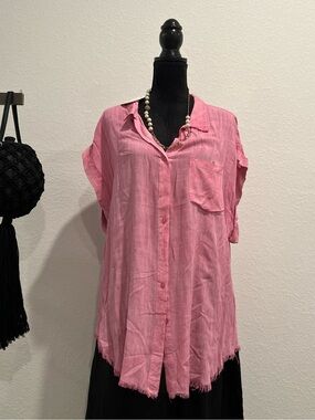 Umgee Pink Button-Front Lightweight Shirt